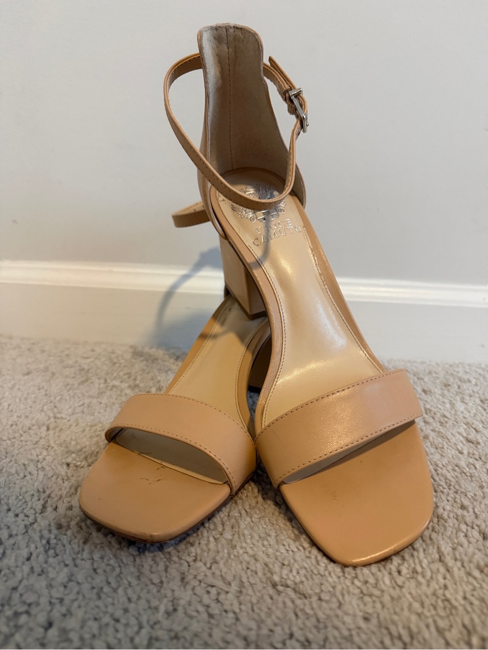 Vince Camuto Women's Nude Block Heel Ankle-Strap Heels Size 8.5